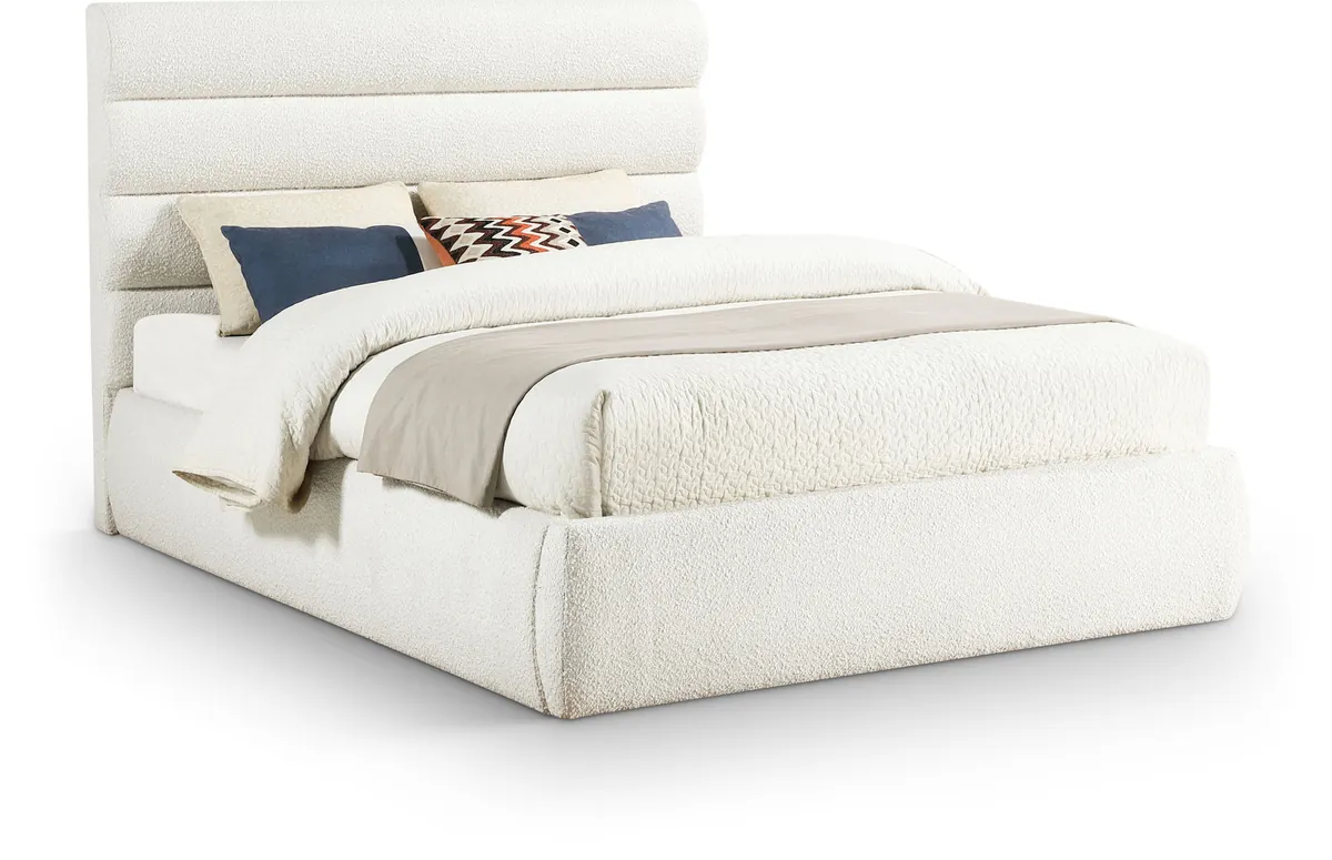 Adam - Boucle Fabric Queen Bed With 52" Headboard - White