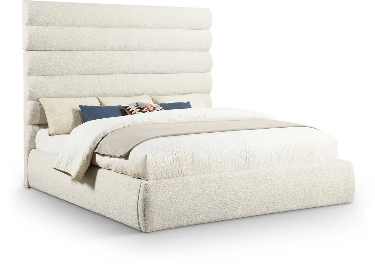 Adam - Boucle Fabric King Bed With 70.5" Headboard - White