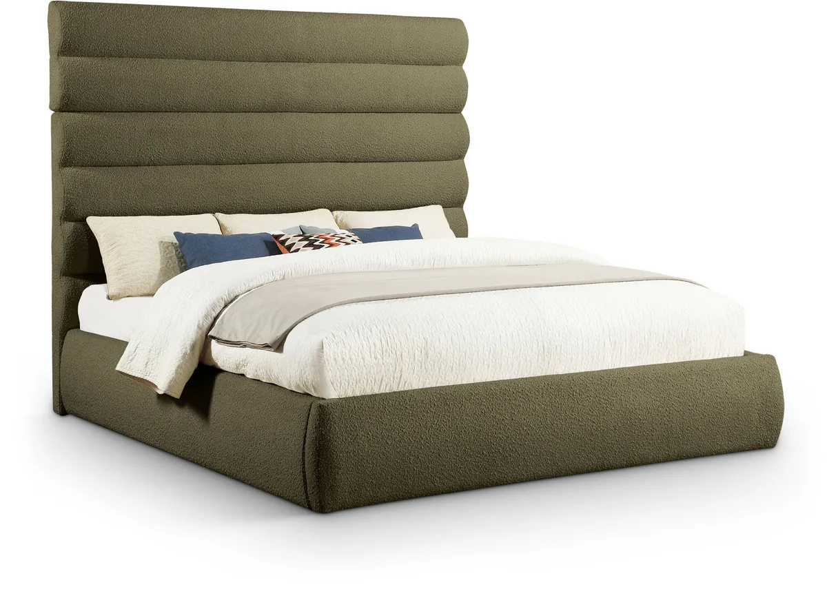 Adam - Boucle Fabric King Bed With 70.5" Headboard - Olive