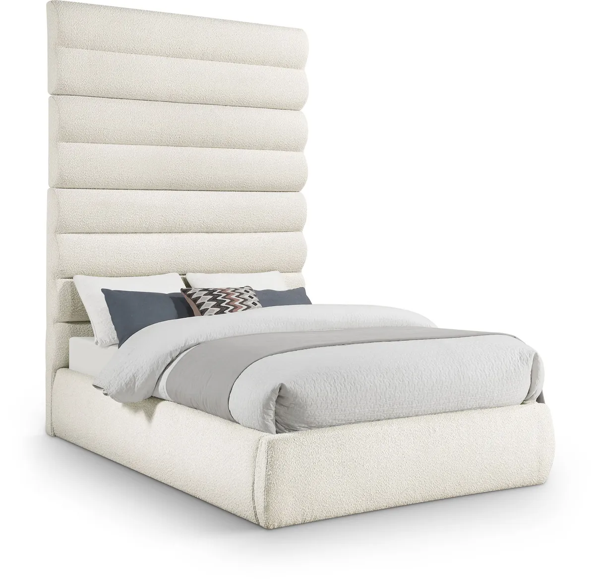 Adam - Boucle Fabric Full Bed With 89" Headboard - White