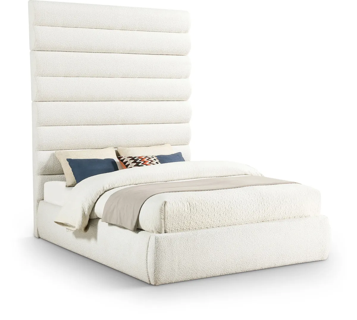 Adam - Boucle Fabric Queen Bed With 89" Headboard - White