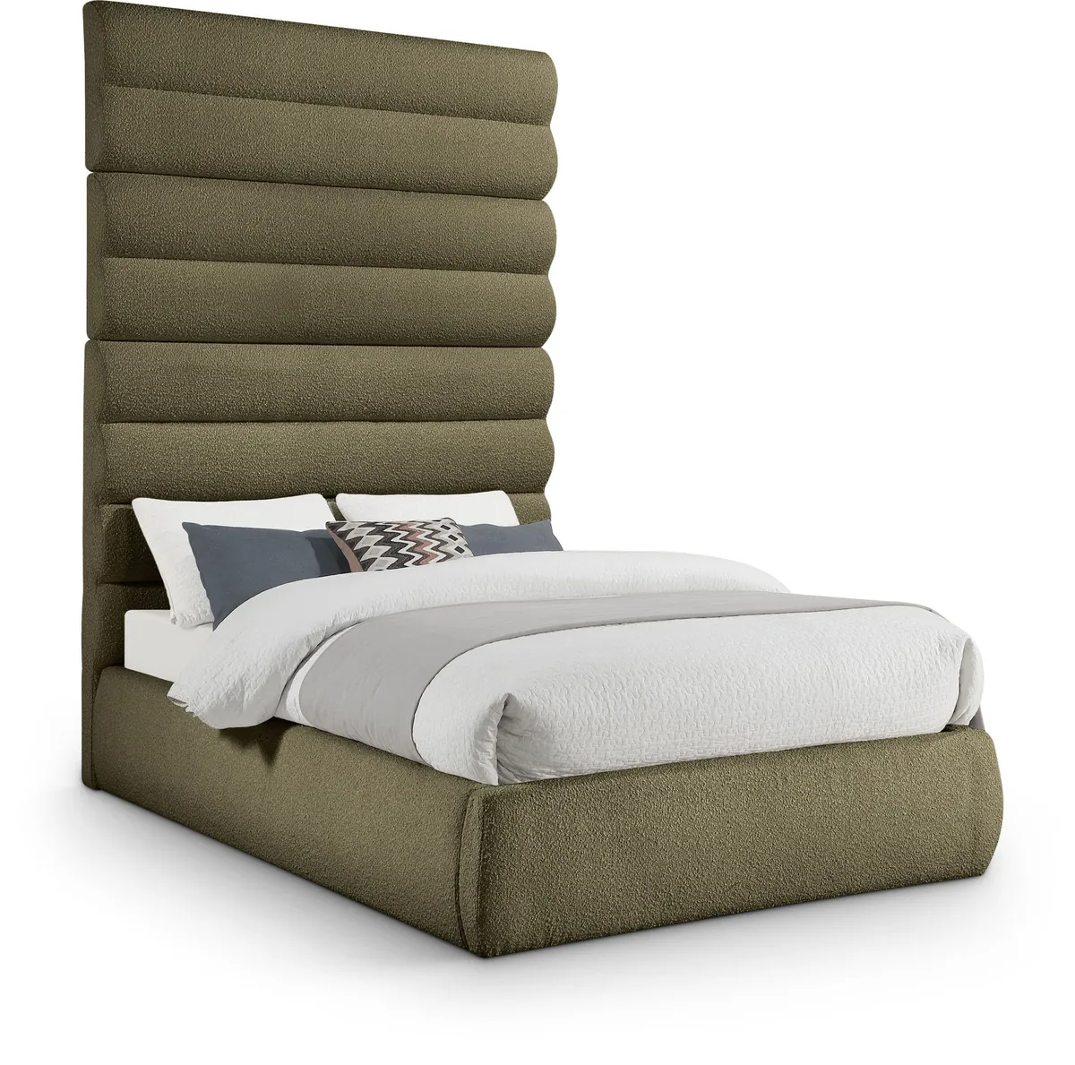 Adam - Boucle Fabric Full Bed With 89" Headboard - Olive