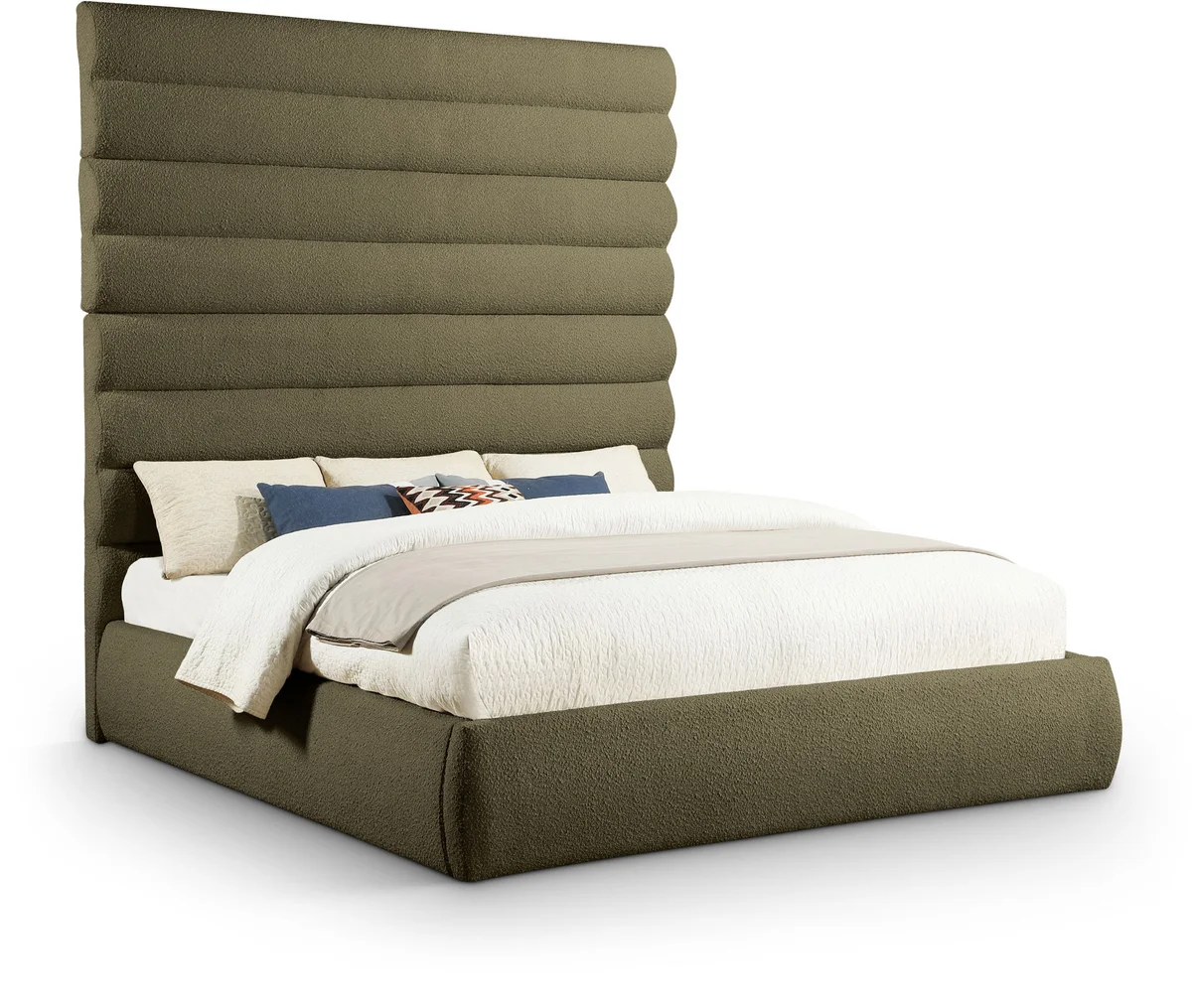 Adam - Boucle Fabric King Bed With 89" Headboard - Olive