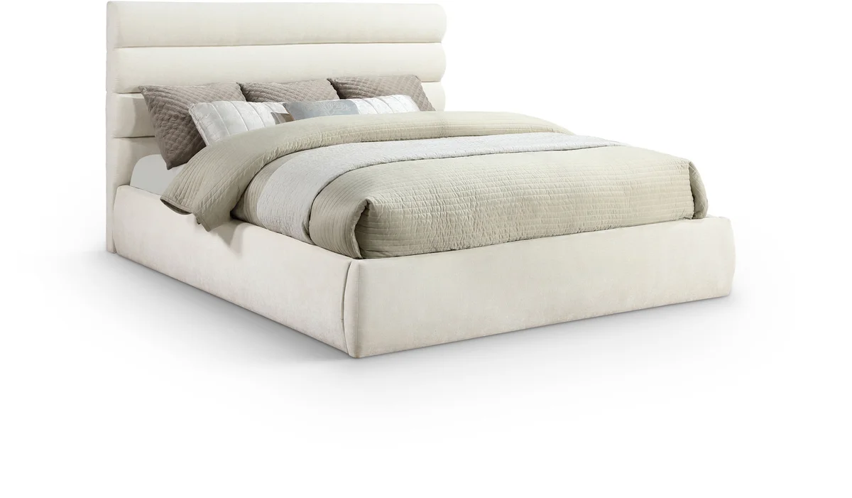 Adam - Chenille Fabric King Bed With 52" Headboard - Cream