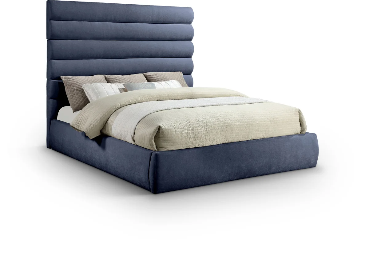 Adam - Chenille Fabric King Bed With 70.5" Headboard - Navy