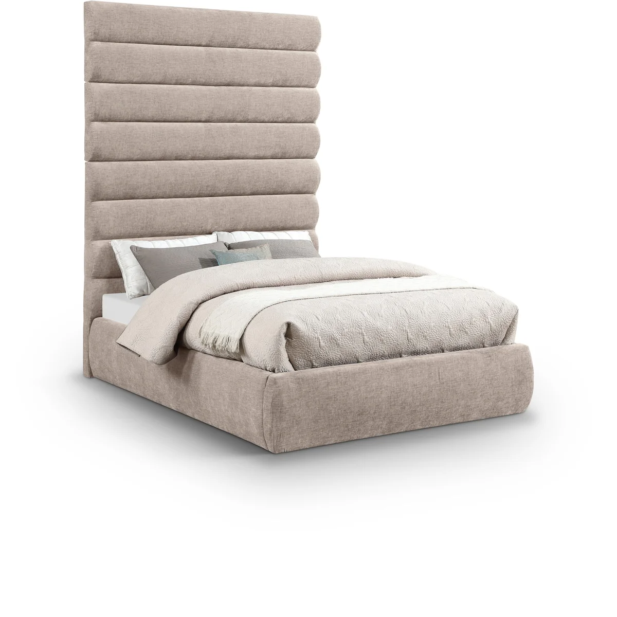 Adam - Chenille Fabric Full Bed With 89" Headboard - Beige