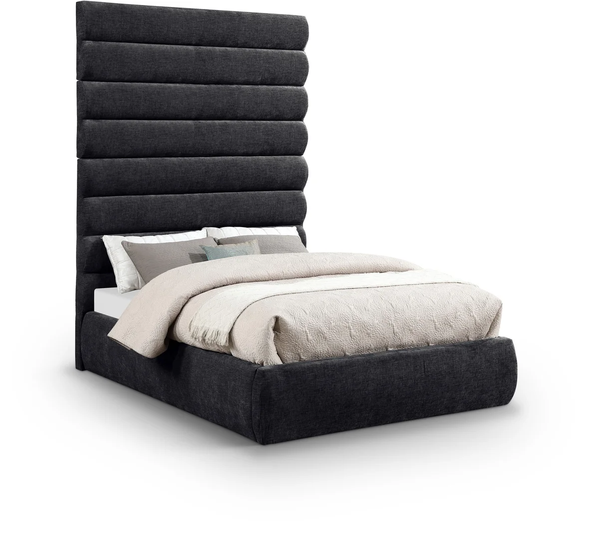 Adam - Chenille Fabric Full Bed With 89" Headboard - Black