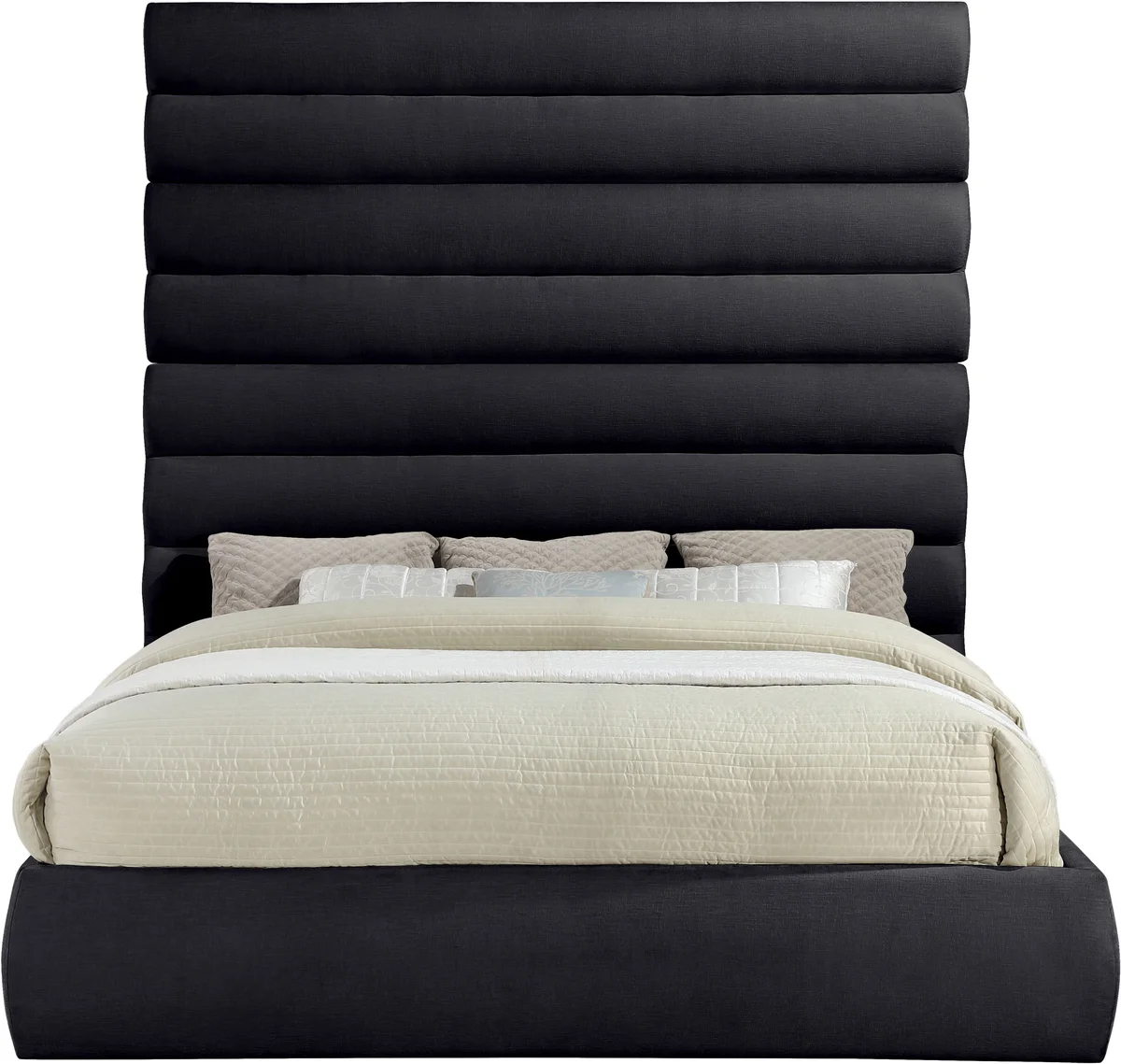 Adam - Chenille Fabric King Bed With 89" Headboard - Black - View 2