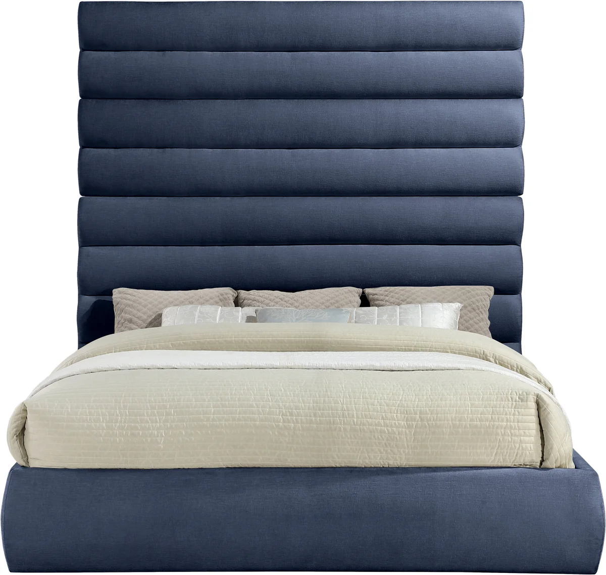 Adam - Chenille Fabric King Bed With 89" Headboard - Navy - View 2