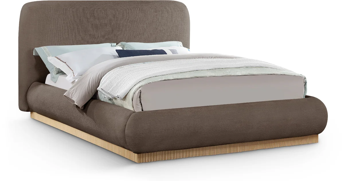 Rigby - Linen King Bed With Natural Base - Brown