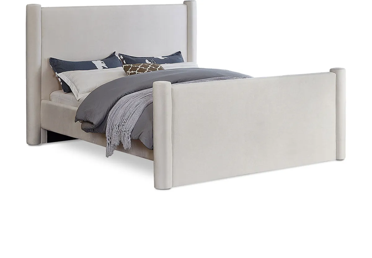 Elias - Velvet Full Bed - Cream