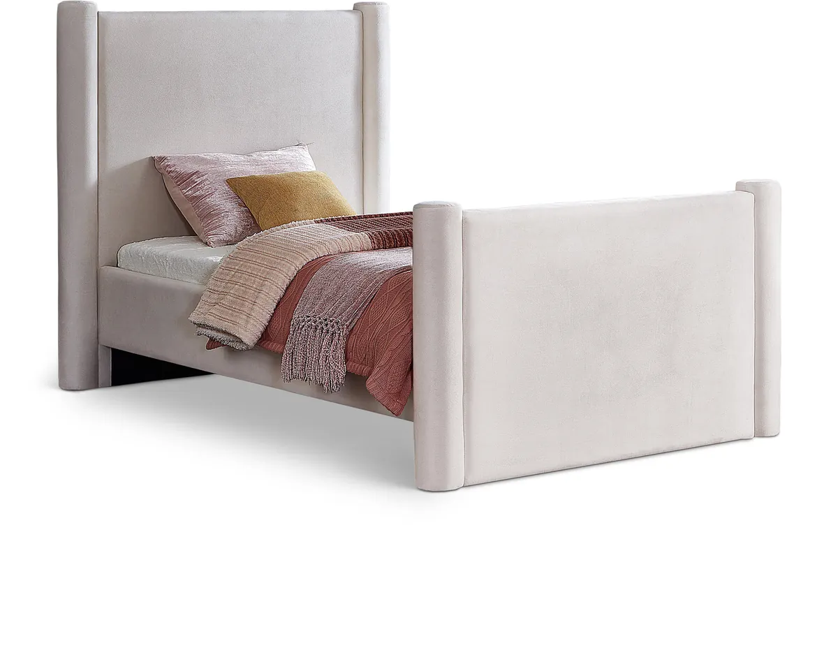 Elias - Velvet Twin Bed - Cream