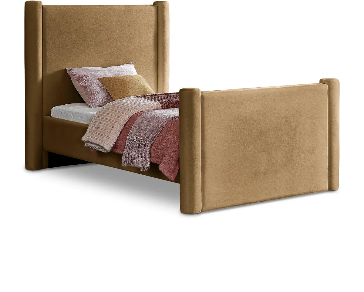 Elias - Velvet Twin Bed - Saddle
