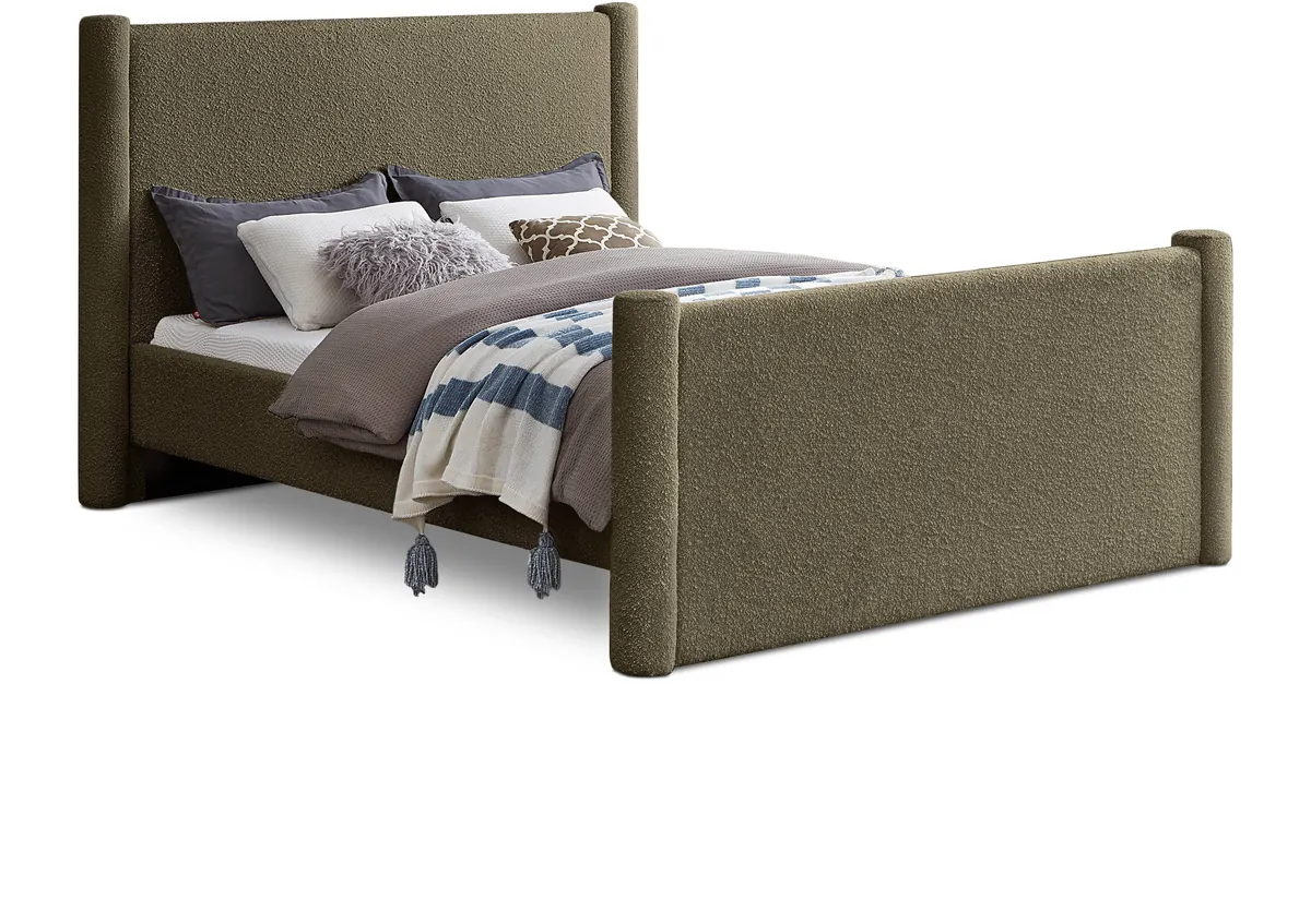 Elias - Boucle Queen Bed - Olive Green