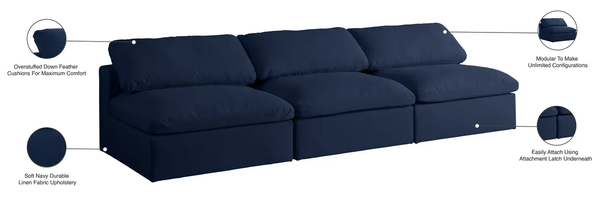 Serene - 3 Seat Modular Armless Sofa - Navy
