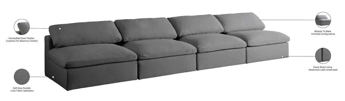 Serene - 4 Seat Modular Armless Sofa - Gray