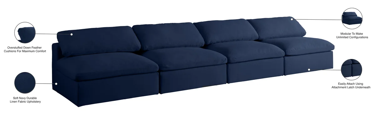Serene - 4 Seat Modular Armless Sofa - Navy
